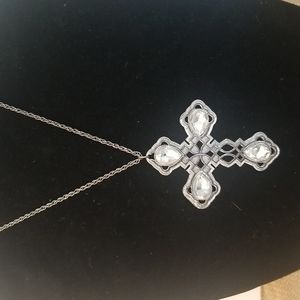 CROSS Scrolled Silver and Crystal Pendant Necklace